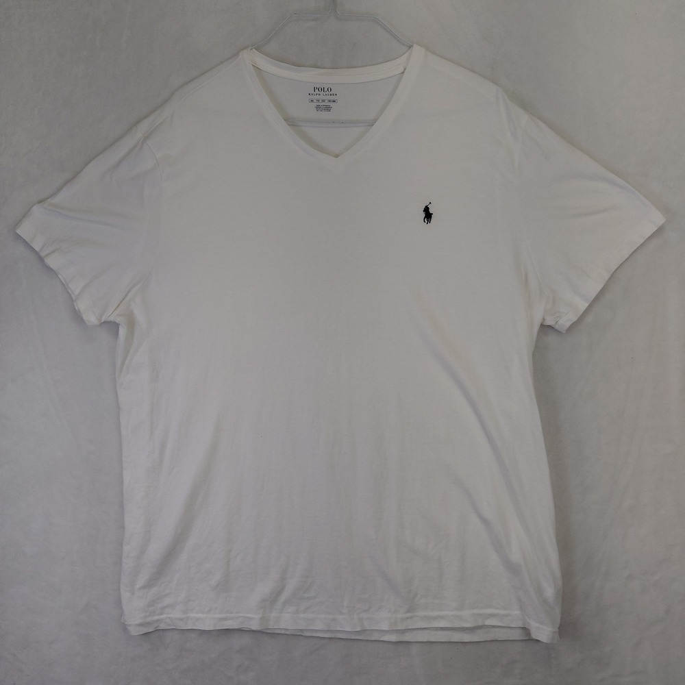 Polo Ralph Lauren Mens XXL White V-Neck T-Shirt Short Sleeve Pony Logo Cotton